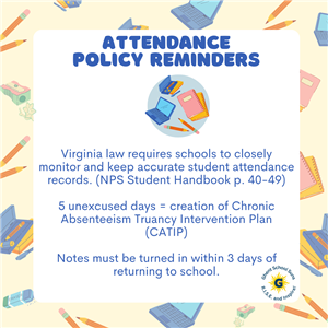 Attendance Policy Reminders. Virginia law requires schools to closely monitor and keep accurate student attendance records.